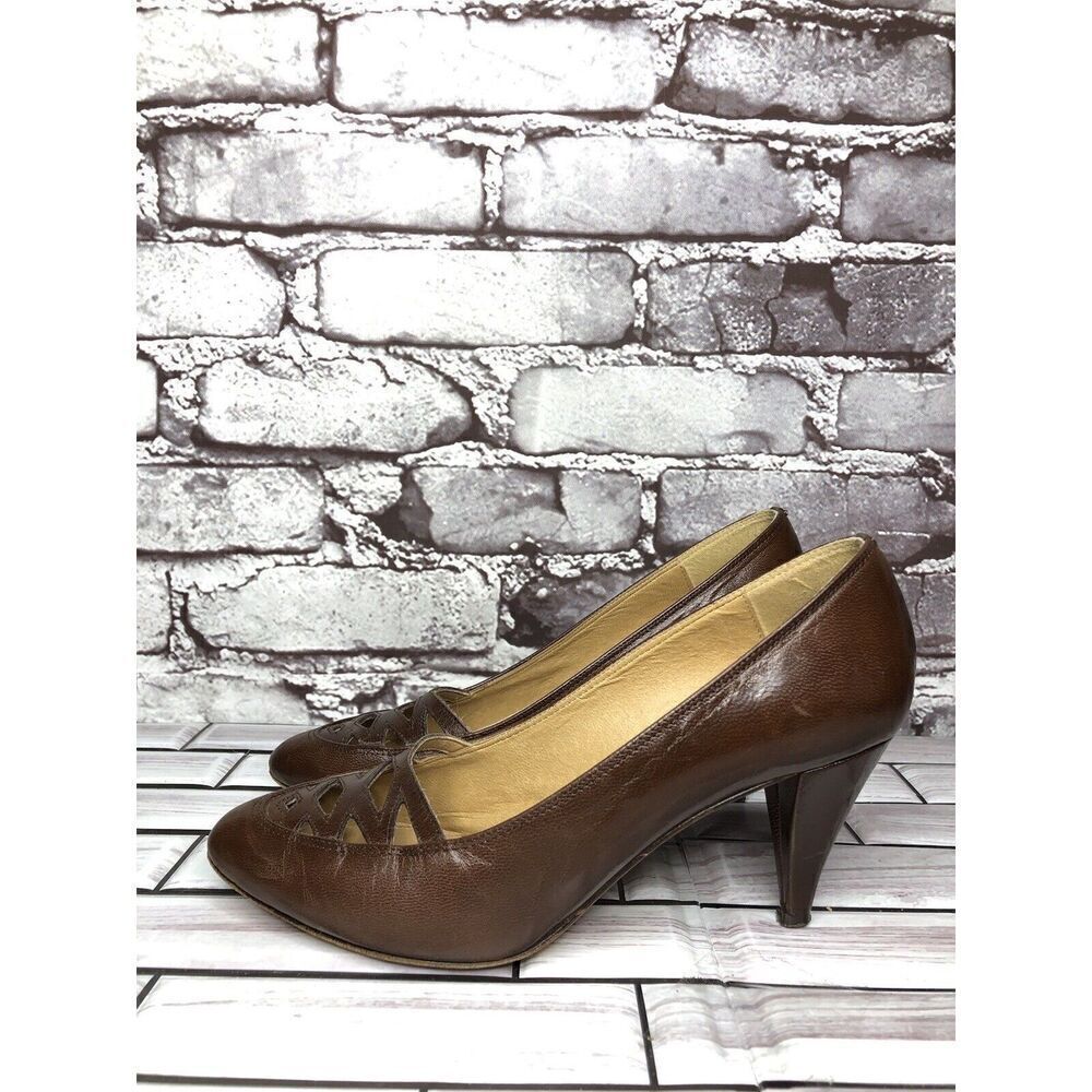 Cities VTG Brown Leather Pointed Toe Dress High Heels Women’s Sz 6M US/36.5EU